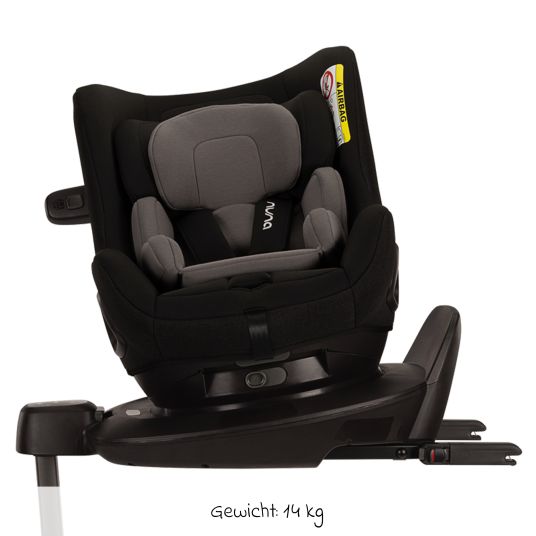 Nuna Reboarder child seat PRUU i-Size 360° rotatable from birth to 4 years (40 cm - 105 cm) incl. base station & seat reducer - Caviar