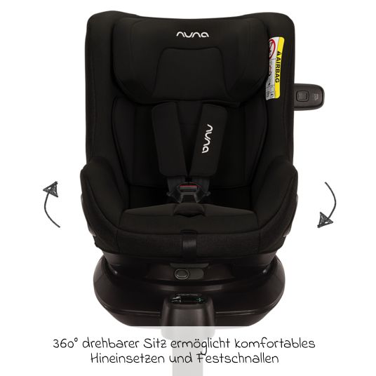 Nuna Reboarder-Kindersitz PRUU i-Size 360° drehbar ab Geburt bis 4 Jahre (40 cm - 105 cm) inkl. Basisstation & Sitzverkleinerer - Caviar