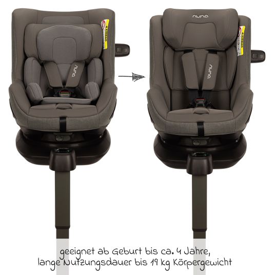 Nuna Reboarder child seat PRUU i-Size 360° rotatable from birth to 4 years (40 cm - 105 cm) incl. base station & seat reducer - Granite