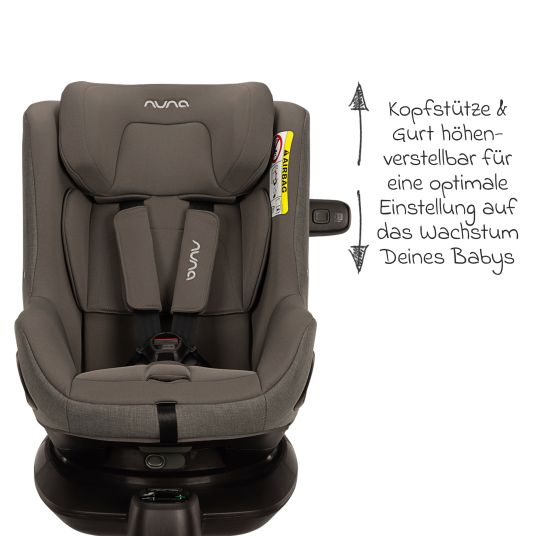 Nuna Reboarder child seat PRUU i-Size 360° rotatable from birth to 4 years (40 cm - 105 cm) incl. base station & seat reducer - Granite