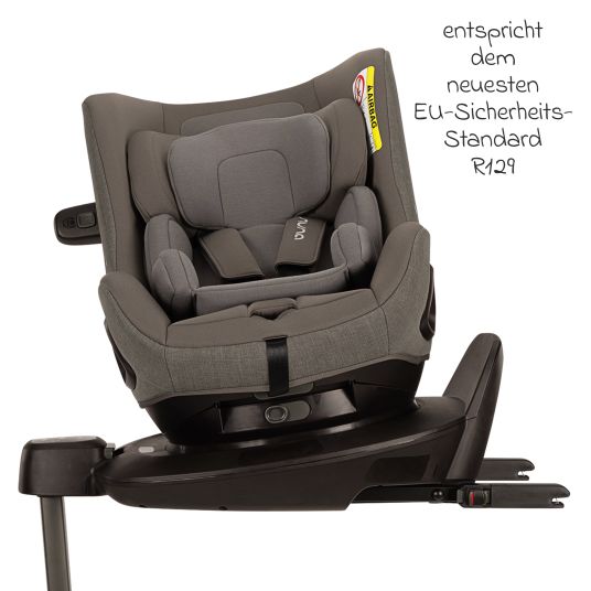 Nuna Reboarder child seat PRUU i-Size 360° rotatable from birth to 4 years (40 cm - 105 cm) incl. base station & seat reducer - Granite