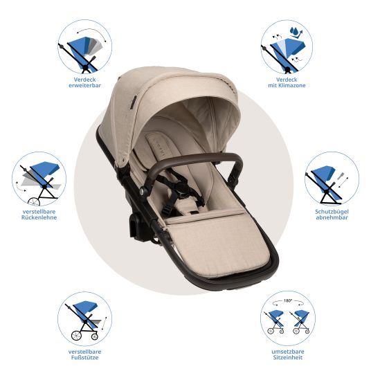 Nuna Second sports seat DEMI next with magnetic belt buckle incl. rain cover - Biscotti