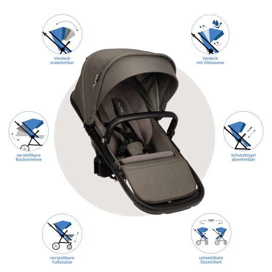 Nuna Second sports seat DEMI next with magnetic belt buckle incl. rain cover - Granite