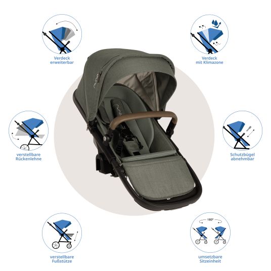 Nuna Second sports seat DEMI next with magnetic belt buckle incl. rain cover - Pine