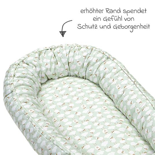 Odenwälder BabyNest the original ideal sleeping place for at home and on the go - Sheep - Matcha