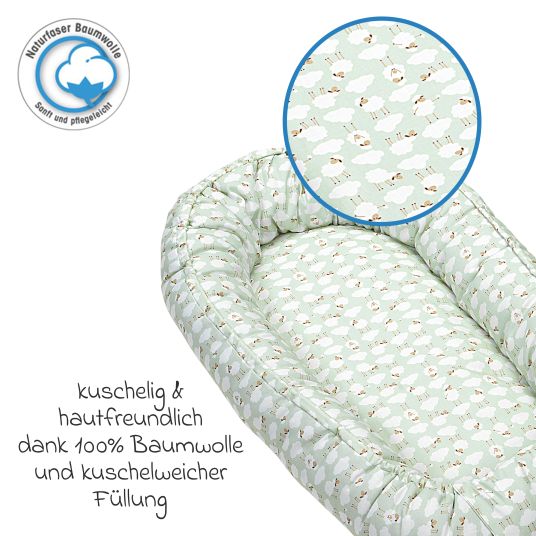 Odenwälder BabyNest the original ideal sleeping place for at home and on the go - Sheep - Matcha