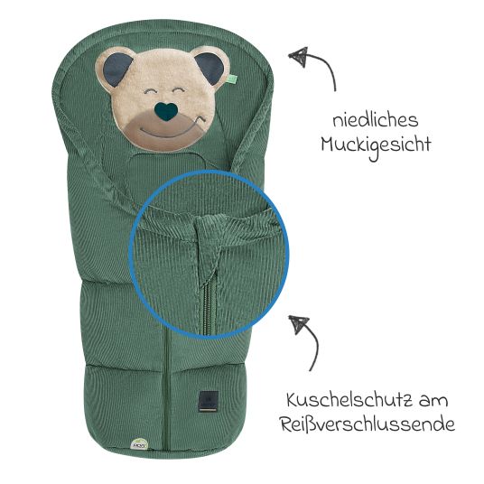 Odenwälder Mucki Cord footmuff for infant car seat & carrycot - Eucalyptus