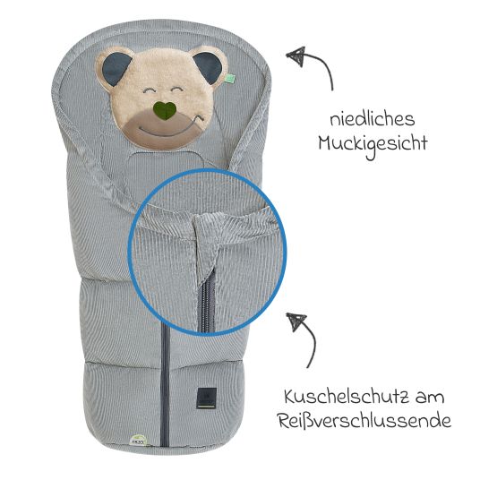 Odenwälder Mucki Cord footmuff for infant car seat & carrycot - Light Grey