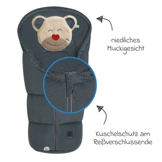 Odenwälder Mucki Cord footmuff for infant car seat & carrycot - Steel