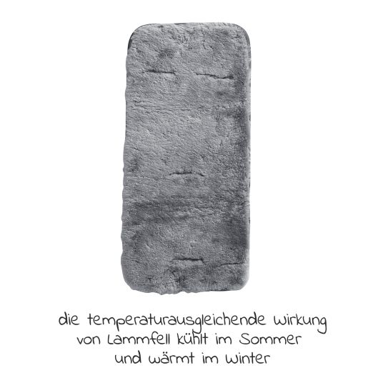 Odenwälder Lammfellauflage für Buggys & Kinderwagen mit Gurtschlitze, temperaturausgleichend und kuschelweich 71 x 33 cm - Silber