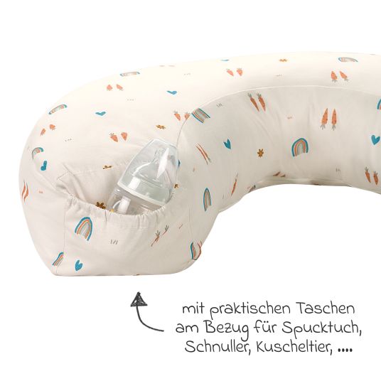 Odenwälder Nursing pillow with pocket on jersey cover 124 cm - Rainbow - Ecru