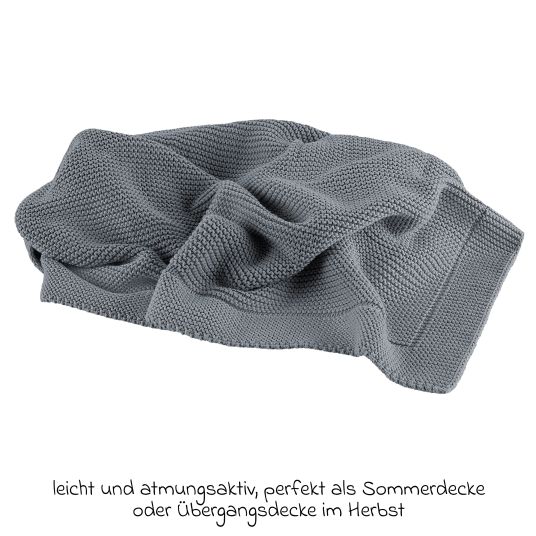 Odenwälder Strick-Schmusedecke leicht und atmungsaktiv perfekt für den Sommer 80 x 100 cm - Stone
