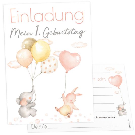 OLGS Babyartikel Invitation cards balloon party - girl