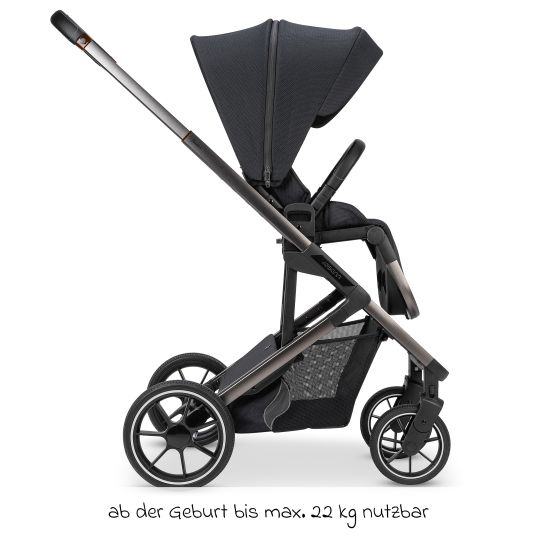 Osann Juntos baby carriage with load capacity up to 22 kg with telescopic push bar, convertible seat unit, carrycot with mattress & rain cover - Coal