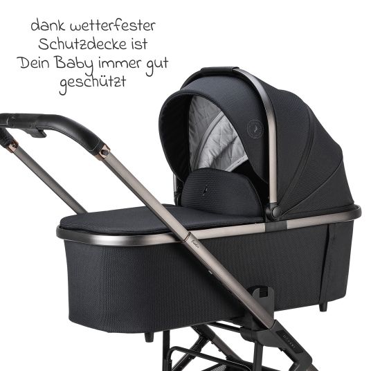 Osann Kombi-Kinderwagen Juntos bis 22 kg belastbar mit Teleskopschieber, umsetzbare Sitzeinheit, Babywanne mit Matratze & Regenschutz - Coal