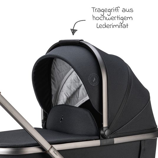 Osann Kombi-Kinderwagen Juntos bis 22 kg belastbar mit Teleskopschieber, umsetzbare Sitzeinheit, Babywanne mit Matratze & Regenschutz - Coal