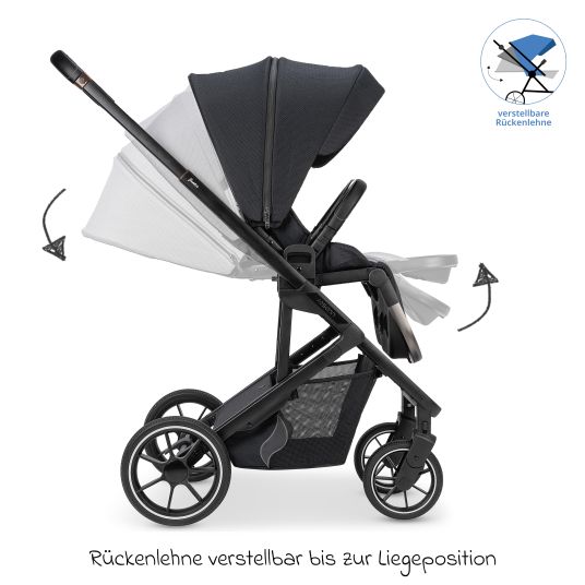 Osann Kombi-Kinderwagen Juntos bis 22 kg belastbar mit Teleskopschieber, umsetzbare Sitzeinheit, Babywanne mit Matratze & Regenschutz - Coal