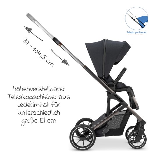 Osann Kombi-Kinderwagen Juntos bis 22 kg belastbar mit Teleskopschieber, umsetzbare Sitzeinheit, Babywanne mit Matratze & Regenschutz - Coal