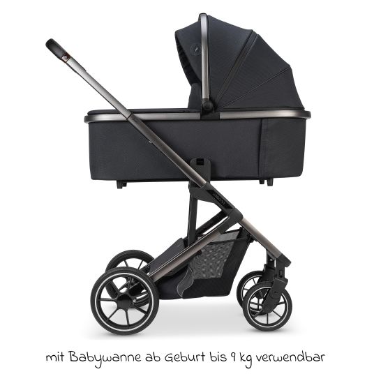 Osann Kombi-Kinderwagen Juntos bis 22 kg belastbar mit Teleskopschieber, umsetzbare Sitzeinheit, Babywanne mit Matratze & Regenschutz - Coal