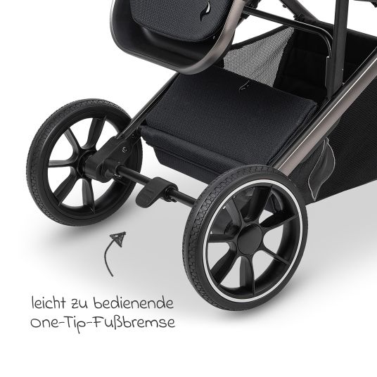 Osann Kombi-Kinderwagen Juntos bis 22 kg belastbar mit Teleskopschieber, umsetzbare Sitzeinheit, Babywanne mit Matratze & Regenschutz - Coal