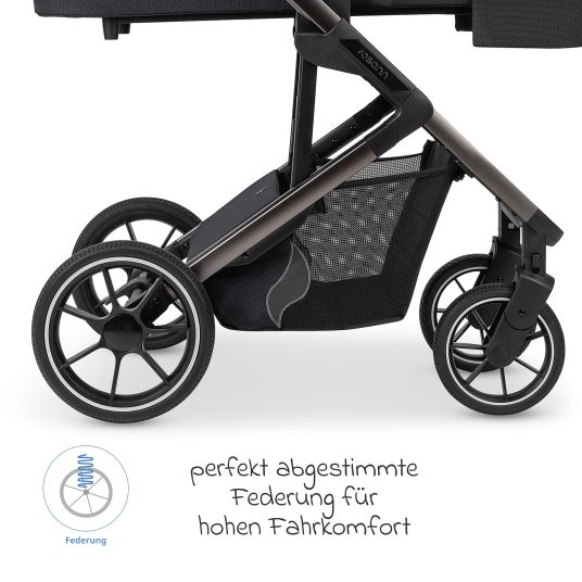 Osann Kombi-Kinderwagen Juntos bis 22 kg belastbar mit Teleskopschieber, umsetzbare Sitzeinheit, Babywanne mit Matratze & Regenschutz - Coal