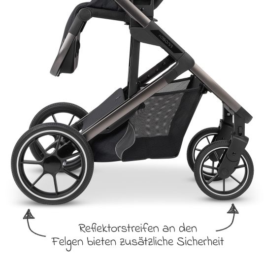 Osann Kombi-Kinderwagen Juntos bis 22 kg belastbar mit Teleskopschieber, umsetzbare Sitzeinheit, Babywanne mit Matratze & Regenschutz - Coal