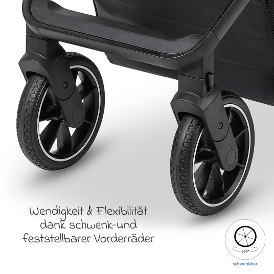 Osann Juntos baby carriage with load capacity up to 22 kg with telescopic push bar, convertible seat unit, carrycot with mattress & rain cover - Coal