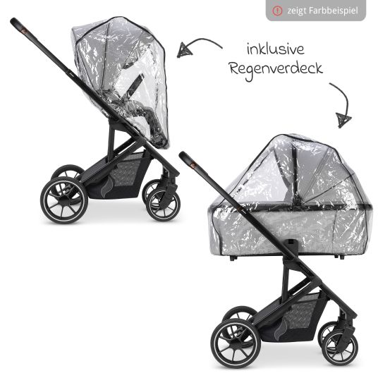 Osann Kombi-Kinderwagen Juntos bis 22 kg belastbar mit Teleskopschieber, umsetzbare Sitzeinheit, Babywanne mit Matratze & Regenschutz - Coal