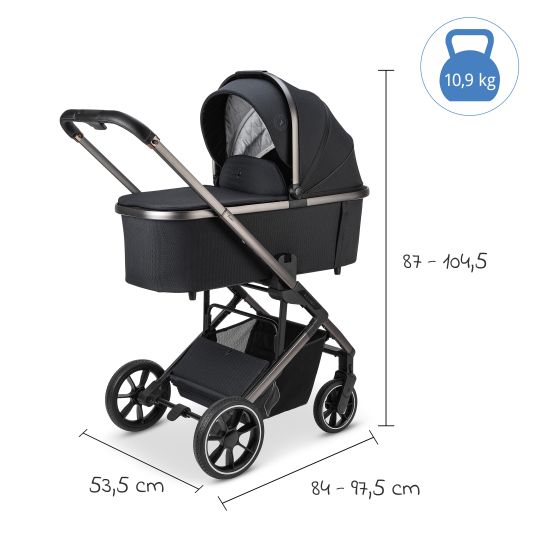 Osann Kombi-Kinderwagen Juntos bis 22 kg belastbar mit Teleskopschieber, umsetzbare Sitzeinheit, Babywanne mit Matratze & Regenschutz - Coal