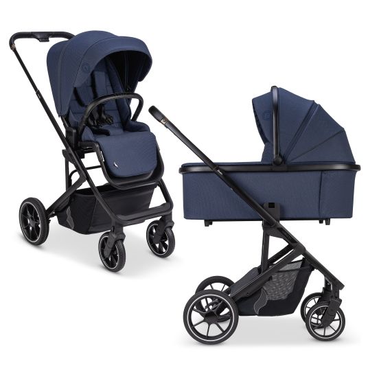 Osann Kombi-Kinderwagen Juntos bis 22 kg belastbar mit Teleskopschieber, umsetzbare Sitzeinheit, Babywanne mit Matratze & Regenschutz - Cobalt