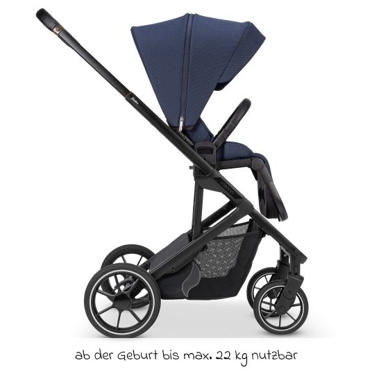 Osann Kombi-Kinderwagen Juntos bis 22 kg belastbar mit Teleskopschieber, umsetzbare Sitzeinheit, Babywanne mit Matratze & Regenschutz - Cobalt