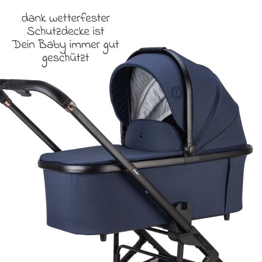 Osann Kombi-Kinderwagen Juntos bis 22 kg belastbar mit Teleskopschieber, umsetzbare Sitzeinheit, Babywanne mit Matratze & Regenschutz - Cobalt