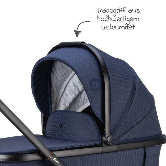 Osann Kombi-Kinderwagen Juntos bis 22 kg belastbar mit Teleskopschieber, umsetzbare Sitzeinheit, Babywanne mit Matratze & Regenschutz - Cobalt