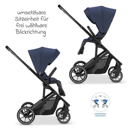 Osann Kombi-Kinderwagen Juntos bis 22 kg belastbar mit Teleskopschieber, umsetzbare Sitzeinheit, Babywanne mit Matratze & Regenschutz - Cobalt