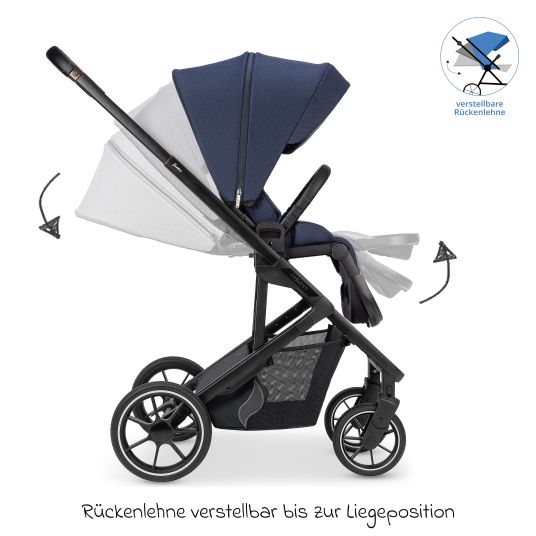 Osann Kombi-Kinderwagen Juntos bis 22 kg belastbar mit Teleskopschieber, umsetzbare Sitzeinheit, Babywanne mit Matratze & Regenschutz - Cobalt