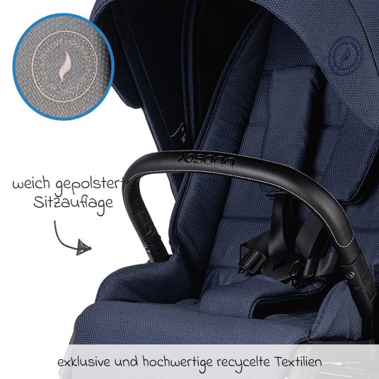 Osann Kombi-Kinderwagen Juntos bis 22 kg belastbar mit Teleskopschieber, umsetzbare Sitzeinheit, Babywanne mit Matratze & Regenschutz - Cobalt