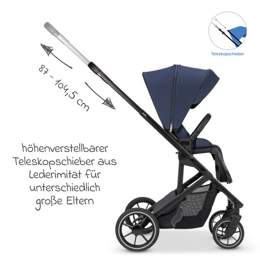 Osann Kombi-Kinderwagen Juntos bis 22 kg belastbar mit Teleskopschieber, umsetzbare Sitzeinheit, Babywanne mit Matratze & Regenschutz - Cobalt