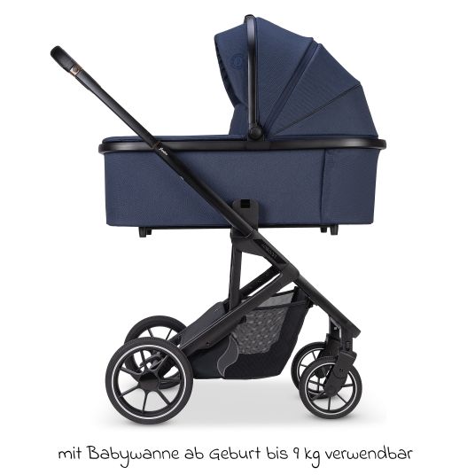 Osann Kombi-Kinderwagen Juntos bis 22 kg belastbar mit Teleskopschieber, umsetzbare Sitzeinheit, Babywanne mit Matratze & Regenschutz - Cobalt