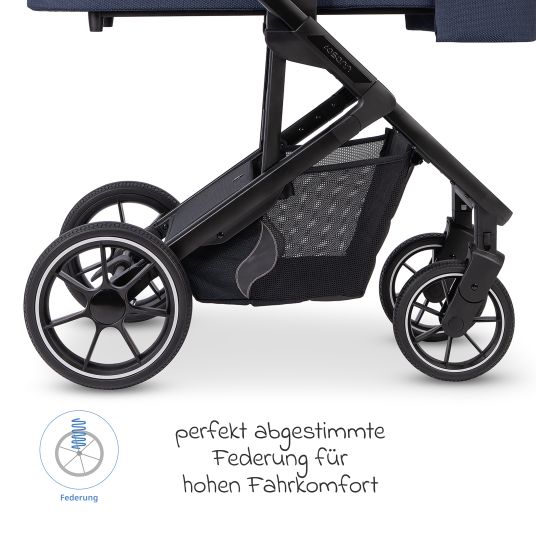 Osann Kombi-Kinderwagen Juntos bis 22 kg belastbar mit Teleskopschieber, umsetzbare Sitzeinheit, Babywanne mit Matratze & Regenschutz - Cobalt