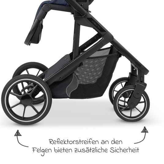 Osann Kombi-Kinderwagen Juntos bis 22 kg belastbar mit Teleskopschieber, umsetzbare Sitzeinheit, Babywanne mit Matratze & Regenschutz - Cobalt