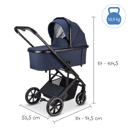 Osann Kombi-Kinderwagen Juntos bis 22 kg belastbar mit Teleskopschieber, umsetzbare Sitzeinheit, Babywanne mit Matratze & Regenschutz - Cobalt