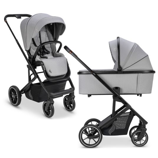 Osann Juntos baby carriage with load capacity up to 22 kg with telescopic push bar, convertible seat unit, carrycot with mattress & rain cover - Rock