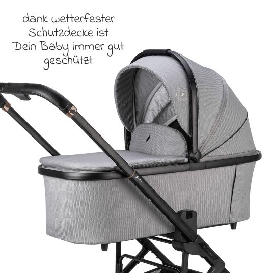 Osann Kombi-Kinderwagen Juntos bis 22 kg belastbar mit Teleskopschieber, umsetzbare Sitzeinheit, Babywanne mit Matratze & Regenschutz - Rock