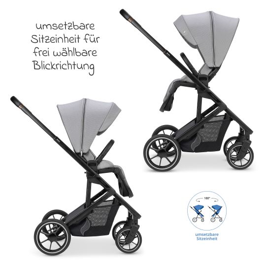 Osann Kombi-Kinderwagen Juntos bis 22 kg belastbar mit Teleskopschieber, umsetzbare Sitzeinheit, Babywanne mit Matratze & Regenschutz - Rock