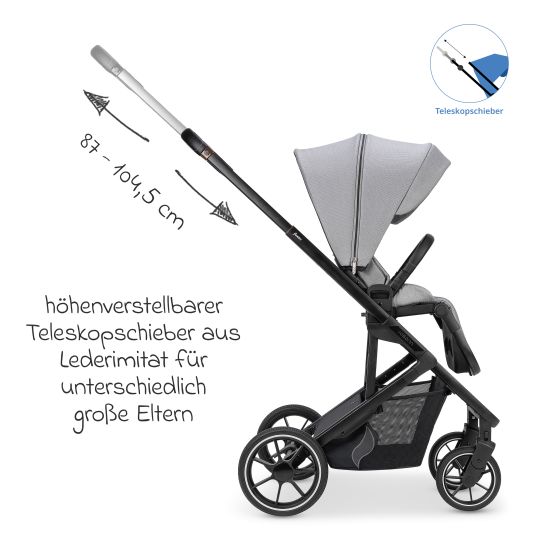 Osann Kombi-Kinderwagen Juntos bis 22 kg belastbar mit Teleskopschieber, umsetzbare Sitzeinheit, Babywanne mit Matratze & Regenschutz - Rock