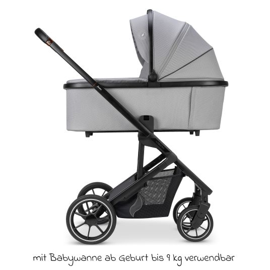 Osann Kombi-Kinderwagen Juntos bis 22 kg belastbar mit Teleskopschieber, umsetzbare Sitzeinheit, Babywanne mit Matratze & Regenschutz - Rock