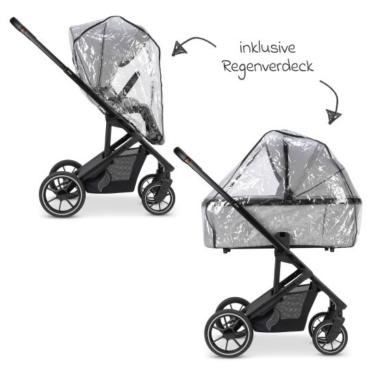 Osann Juntos baby carriage with load capacity up to 22 kg with telescopic push bar, convertible seat unit, carrycot with mattress & rain cover - Rock