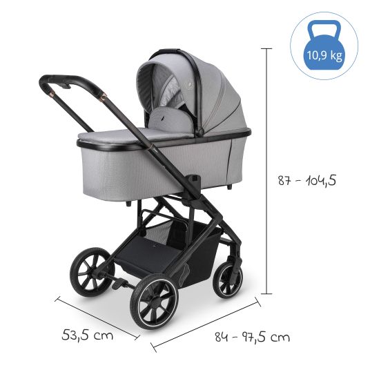 Osann Kombi-Kinderwagen Juntos bis 22 kg belastbar mit Teleskopschieber, umsetzbare Sitzeinheit, Babywanne mit Matratze & Regenschutz - Rock