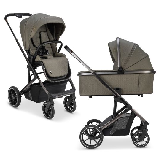 Osann Juntos baby carriage with load capacity up to 22 kg with telescopic push bar, convertible seat unit, carrycot with mattress & rain cover - teak