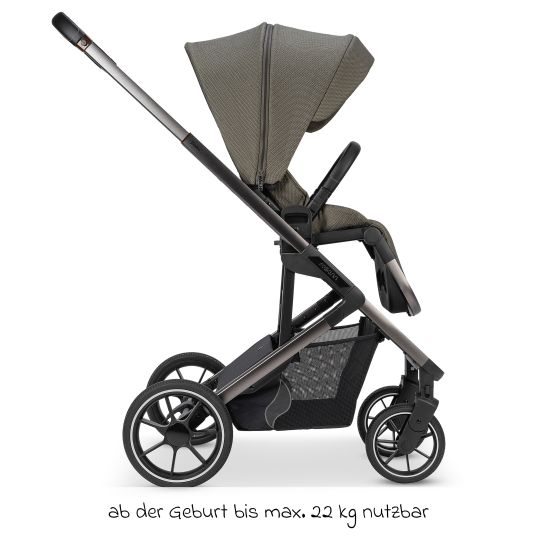 Osann Juntos baby carriage with load capacity up to 22 kg with telescopic push bar, convertible seat unit, carrycot with mattress & rain cover - teak